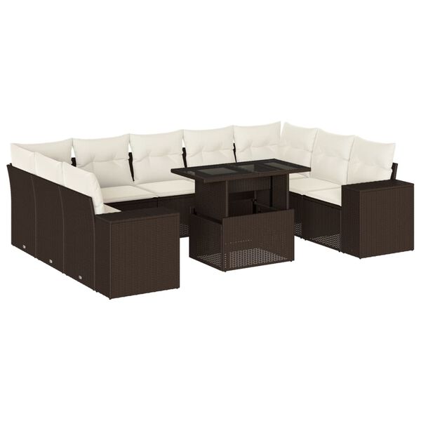 vidaXL 10 Piece Garden Sofa Set with Cushions Brown Poly Rattan