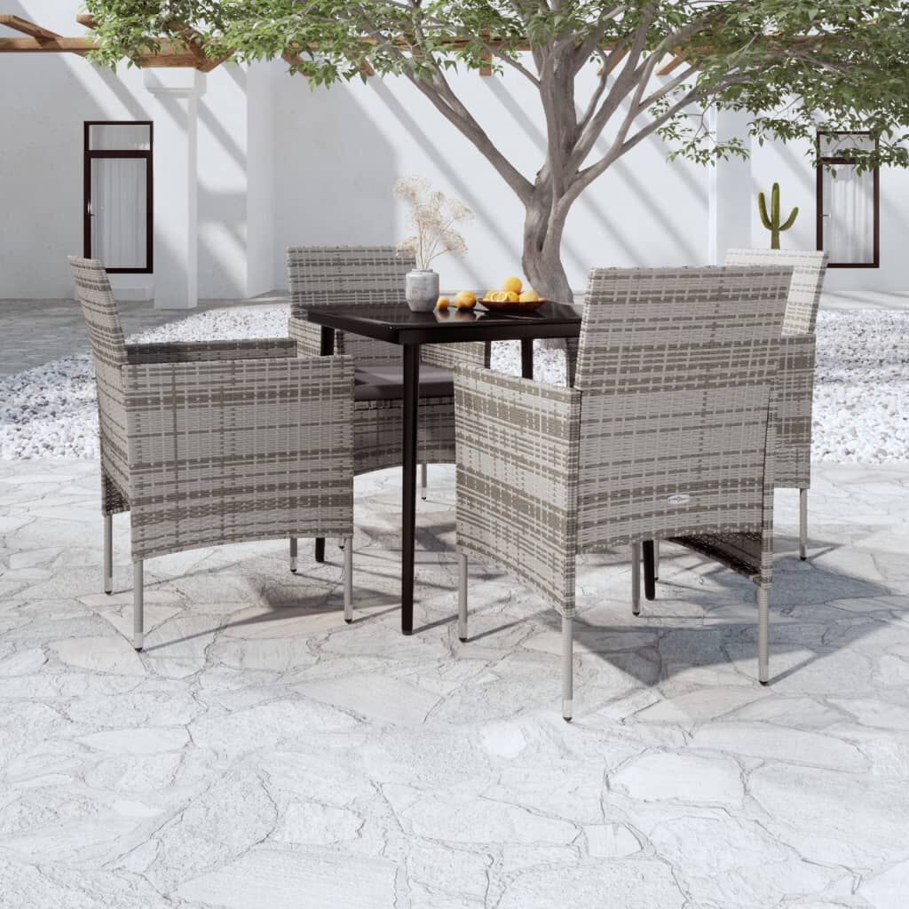 vidaXL 5 Piece Garden Dining Set with Cushions Grey and Black