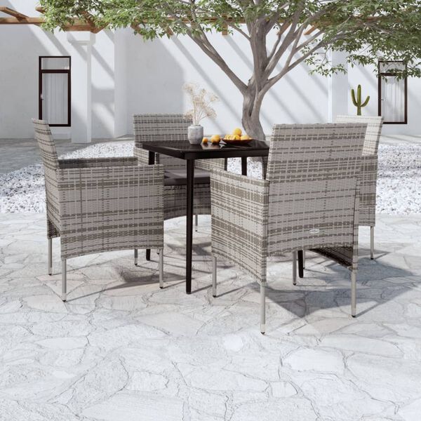vidaXL 5 Piece Garden Dining Set with Cushions Grey and Black