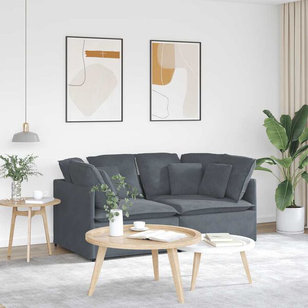 vidaXL Modular Sofa with Cushions Velvet Dark Grey