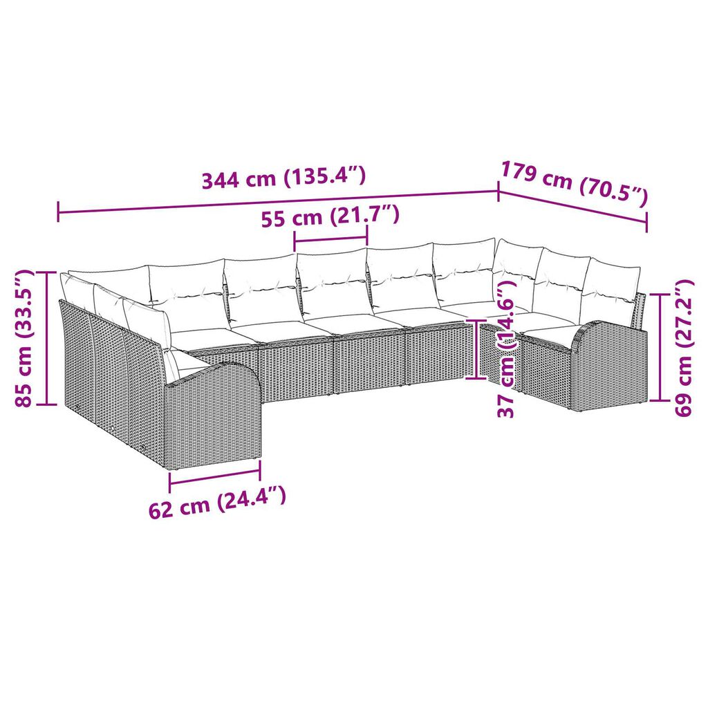 vidaXL 10 Piece Garden Sofa Set with Cushions Black Poly Rattan