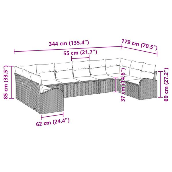 vidaXL 10 Piece Garden Sofa Set with Cushions Black Poly Rattan