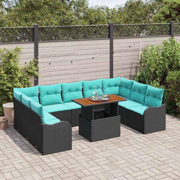 vidaXL Garden Sofa Set with Cushion Manual 10 pcs Black and blue