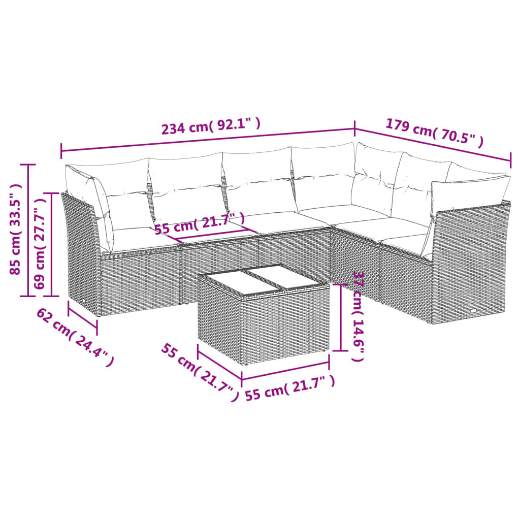 vidaXL 7 Piece Garden Sofa Set with Cushions Beige Poly Rattan