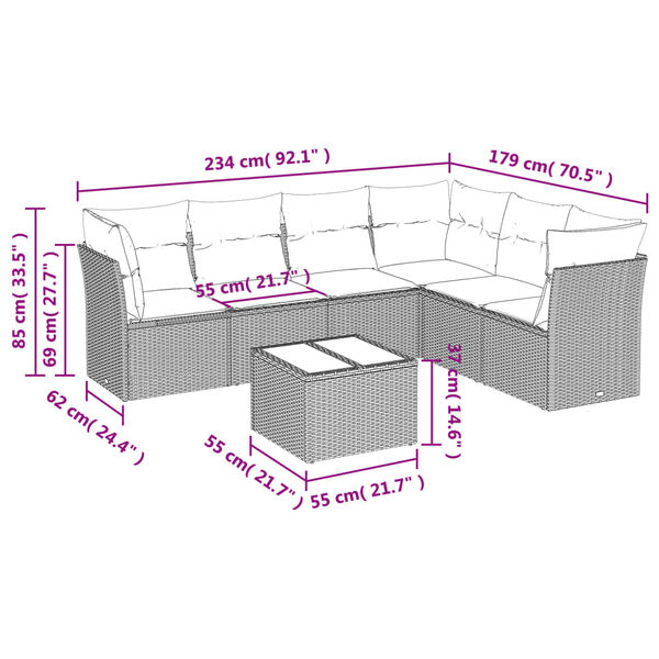 vidaXL 7 Piece Garden Sofa Set with Cushions Beige Poly Rattan