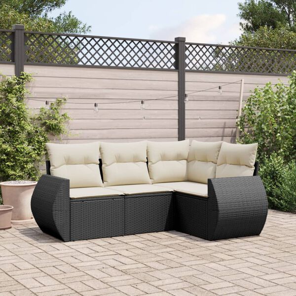 vidaXL 4 Piece Garden Sofa Set with Cushions Black Poly Rattan
