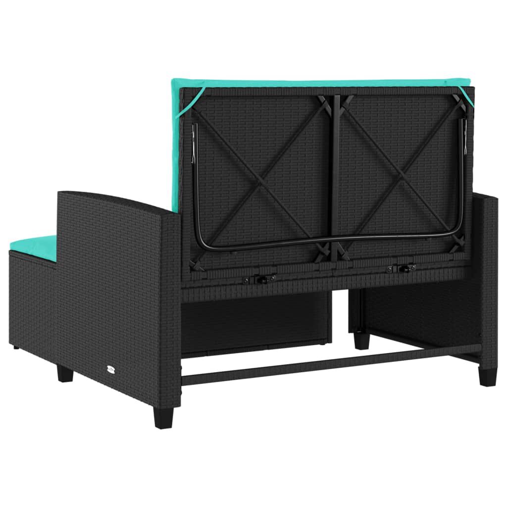 vidaXL Garden Sofa with Cushions 2-Seater Black Poly Rattan