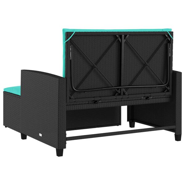 vidaXL Garden Sofa with Cushions 2-Seater Black Poly Rattan