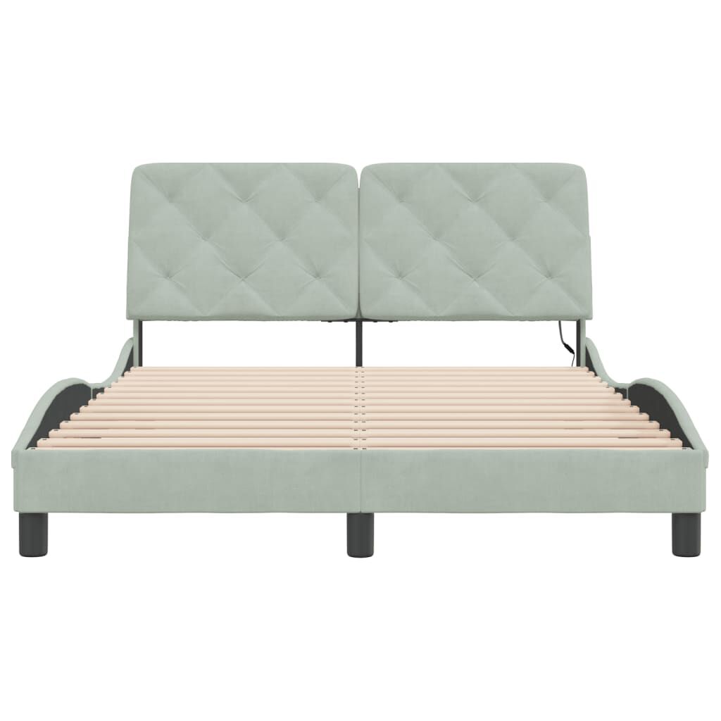 vidaXL Bed Frame with LED without Mattress Light Grey 137x190 cm Velvet