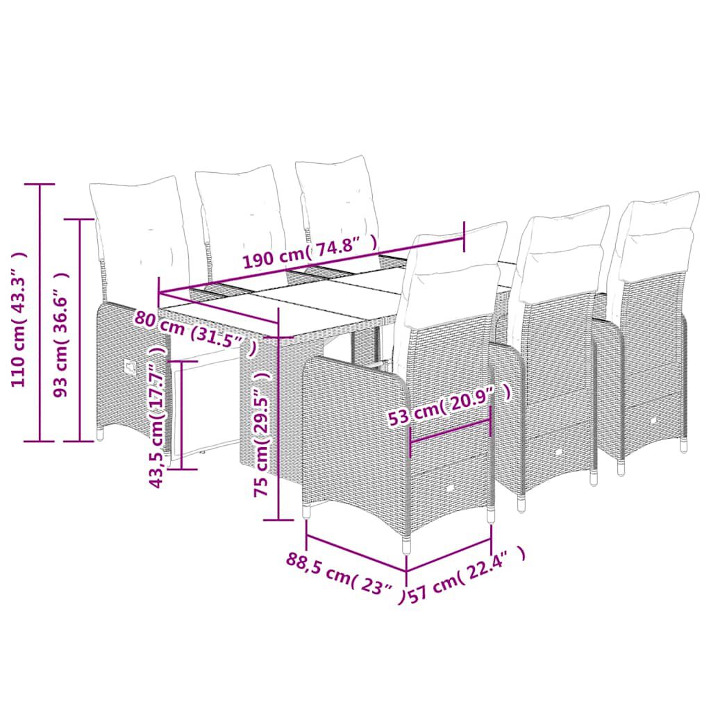 vidaXL 7 Piece Garden Bistro Set with Cushions Brown Poly Rattan