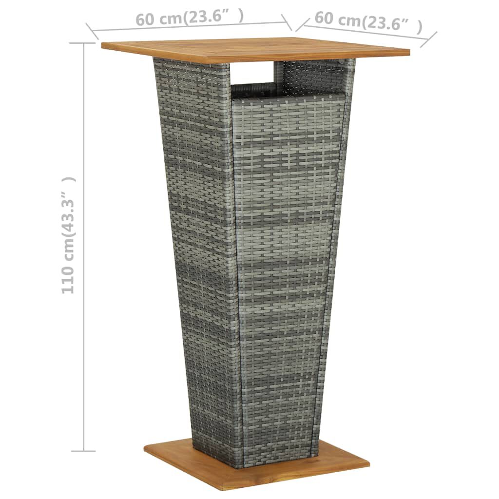 vidaXL Bar Table Grey 60x60x110 cm Poly Rattan and Solid Acacia Wood