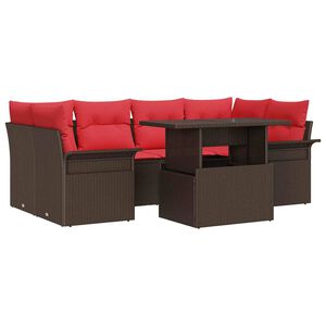 vidaXL Garden Sofa Set with Cushion 7 pcs Brown Poly Rattan