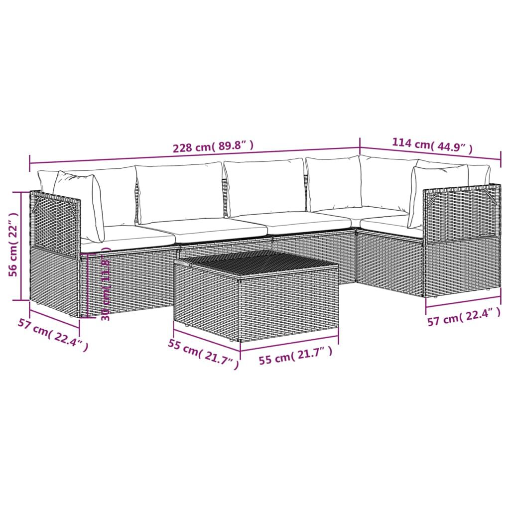 vidaXL 6 Piece Garden Lounge Set with Cushions Grey Poly Rattan