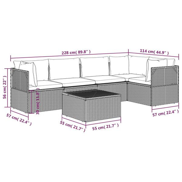 vidaXL 6 Piece Garden Lounge Set with Cushions Grey Poly Rattan