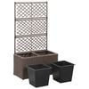 vidaXL Trellis Raised Bed with 2 Pots 58x30x107 cm Poly Rattan Brown