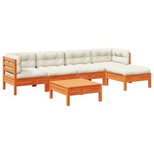 vidaXL 6 Piece Garden Sofa Set with Cushions Wax Brown Solid Wood Pine