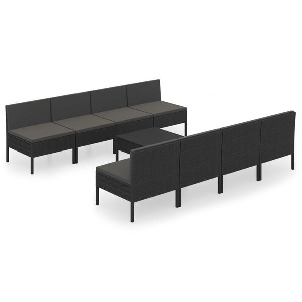 vidaXL 9 Piece Garden Lounge Set with Cushions Poly Rattan Black