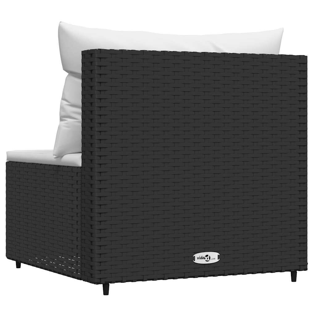 vidaXL Garden Middle Sofa with Cushions Black Poly Rattan