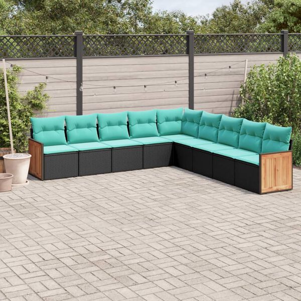 vidaXL 9 Piece Garden Sofa Set with Cushions Black Poly Rattan