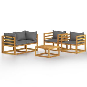 vidaXL 5 Piece Garden Lounge Set with Cushion Solid Acacia Wood