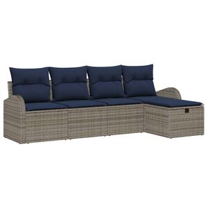 vidaXL Sofa Set with Cushion with Storage Grey and Navy Poly Rattan