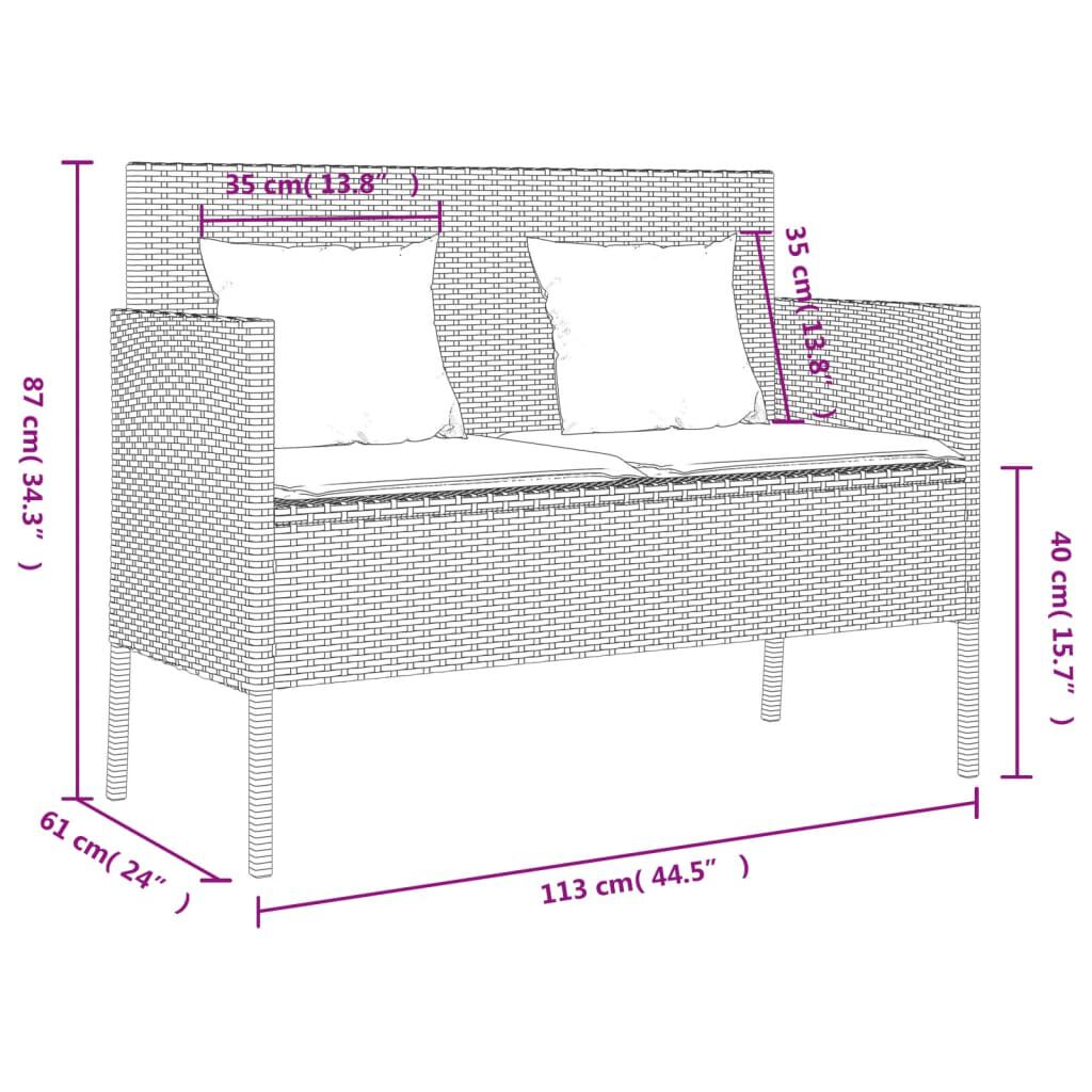 vidaXL Garden Bench with Cushions Brown Poly Rattan