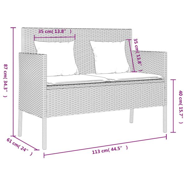 vidaXL Garden Bench with Cushions Brown Poly Rattan