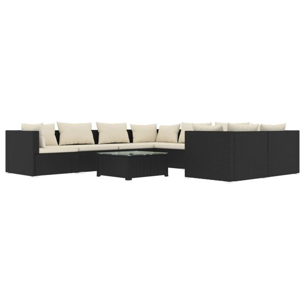 vidaXL 9 Piece Garden Lounge Set with Cushions Poly Rattan Black