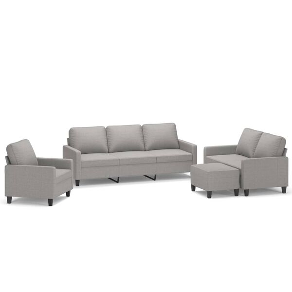 vidaXL 4 Piece Sofa Set with Cushions Light Grey Fabric
