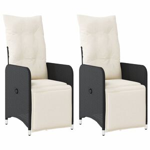 vidaXL Reclining Garden Chairs 2 pcs with Cushions Black Poly Rattan