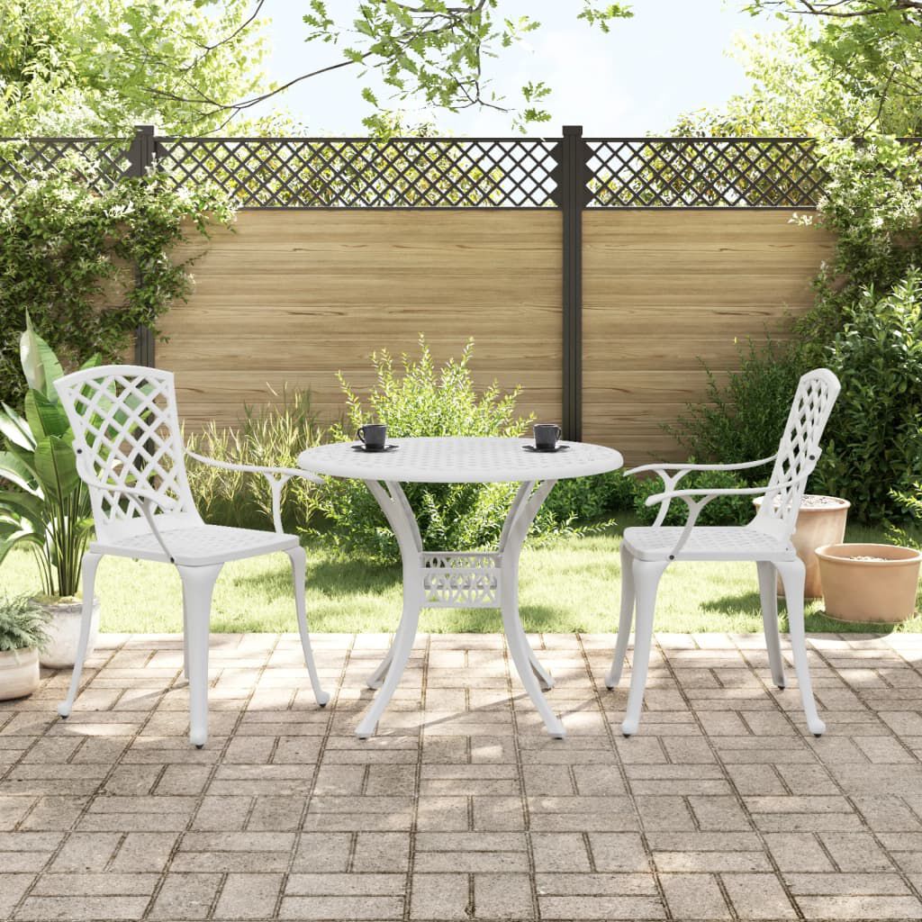 vidaXL 3 Piece Bistro Set White Cast Aluminium