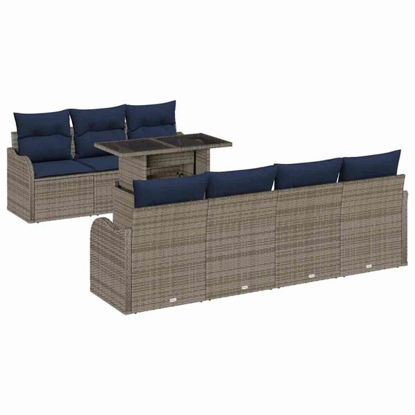 vidaXL Garden Sofa Set with Cushion 8 pcs Grey Poly rattan