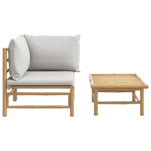 vidaXL 2 Piece Garden Lounge Set with Light Grey Cushions Bamboo