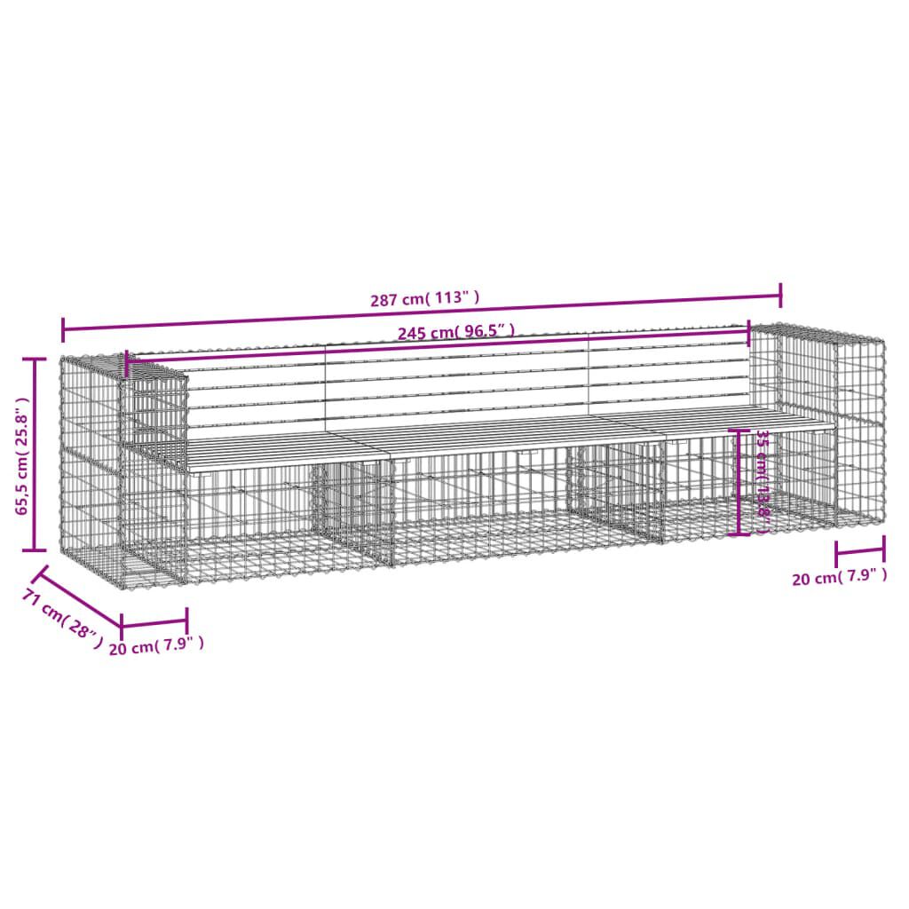 vidaXL Garden Bench Gabion Design 287x71x65.5 cm Solid Wood Douglas