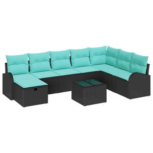 vidaXL Sofa Set with Cushion Manual Black and Turquoise Poly Rattan