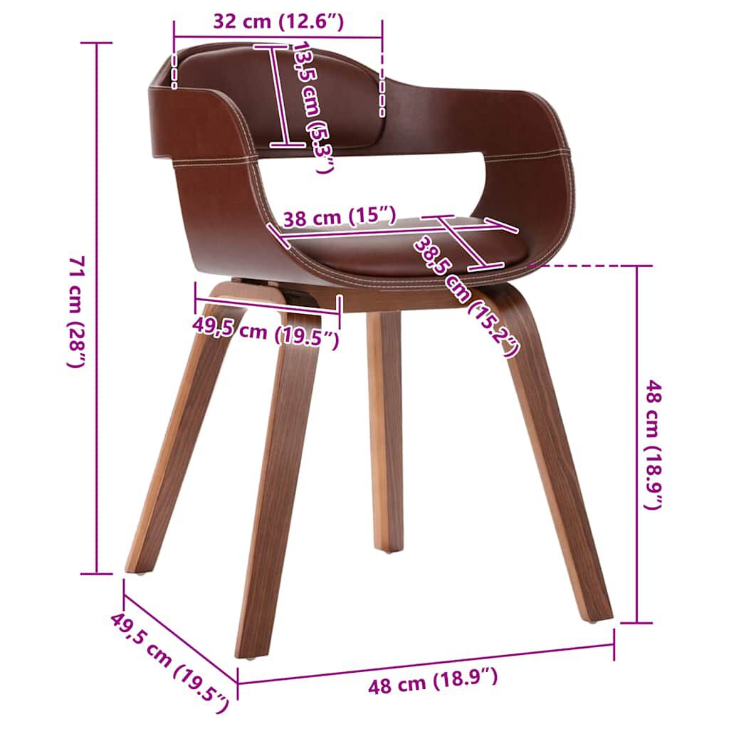 vidaXL Dining Chair Brown Bentwood and Faux Leather