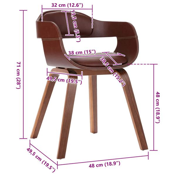 vidaXL Dining Chair Brown Bentwood and Faux Leather