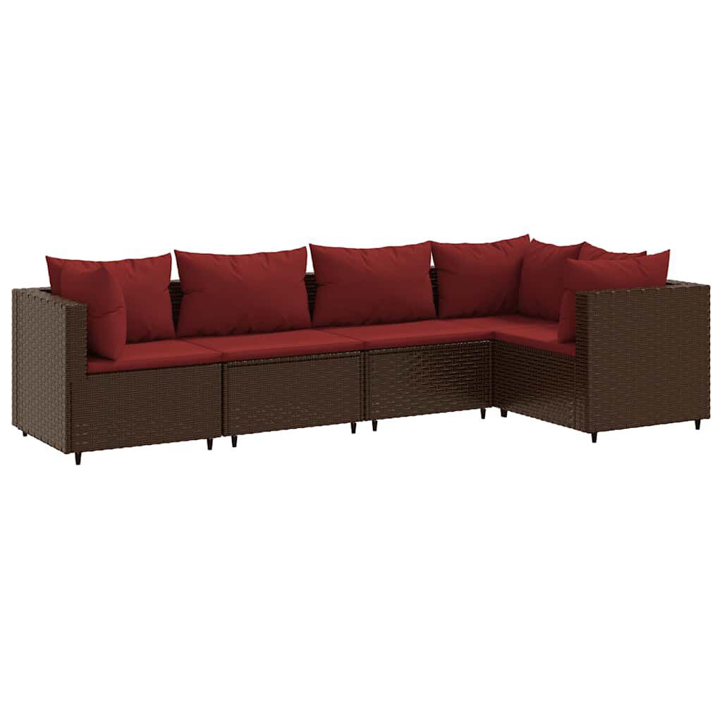 vidaXL 5 Piece Garden Lounge Set with Cushions Brown Poly Rattan
