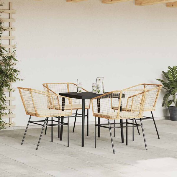 vidaXL 5 Piece Garden Dining Set with Cushions Brown Poly Rattan Glass