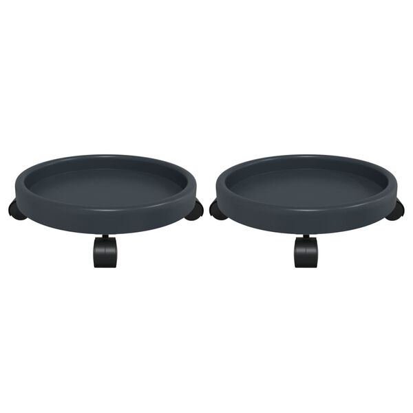 vidaXL Plant Trolleys with Wheels 2 pcs Grey Diameter 34 cm 35 kg