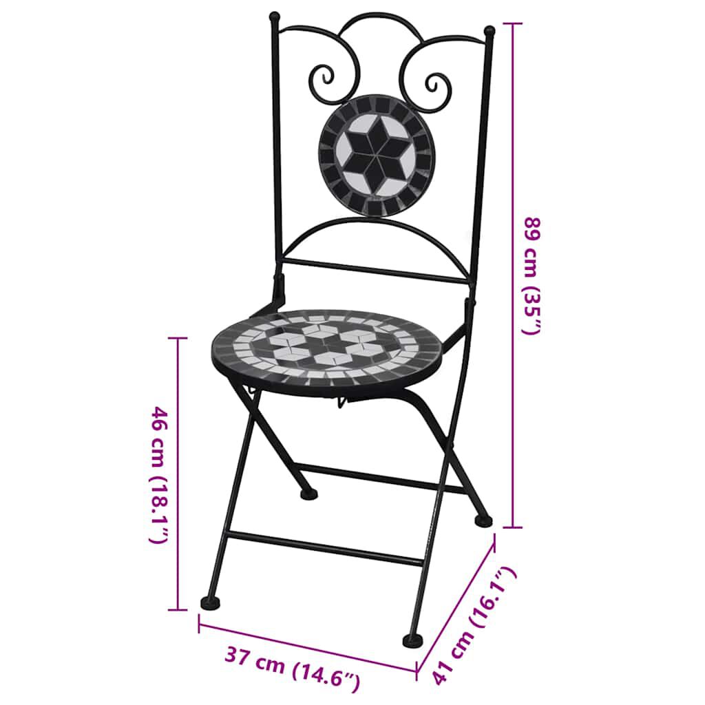 vidaXL Folding Bistro Chairs 2 pcs Ceramic Black and White