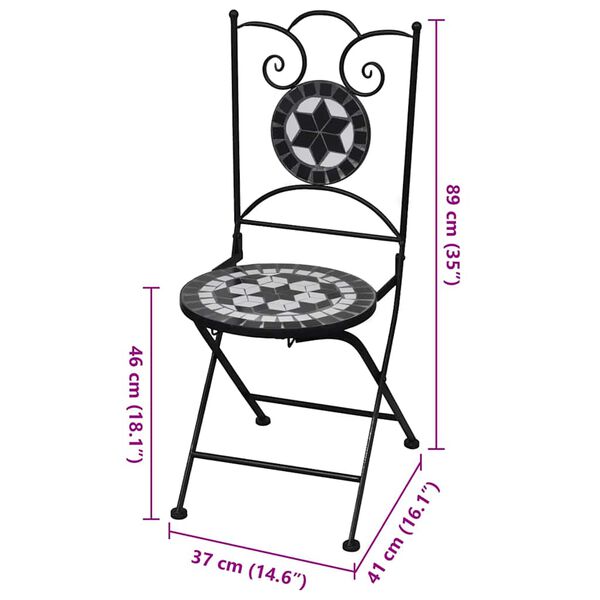vidaXL Folding Bistro Chairs 2 pcs Ceramic Black and White