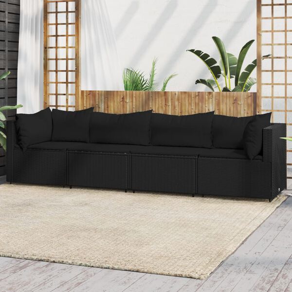 vidaXL 4 Piece Garden Lounge Set with Cushions Black Poly Rattan