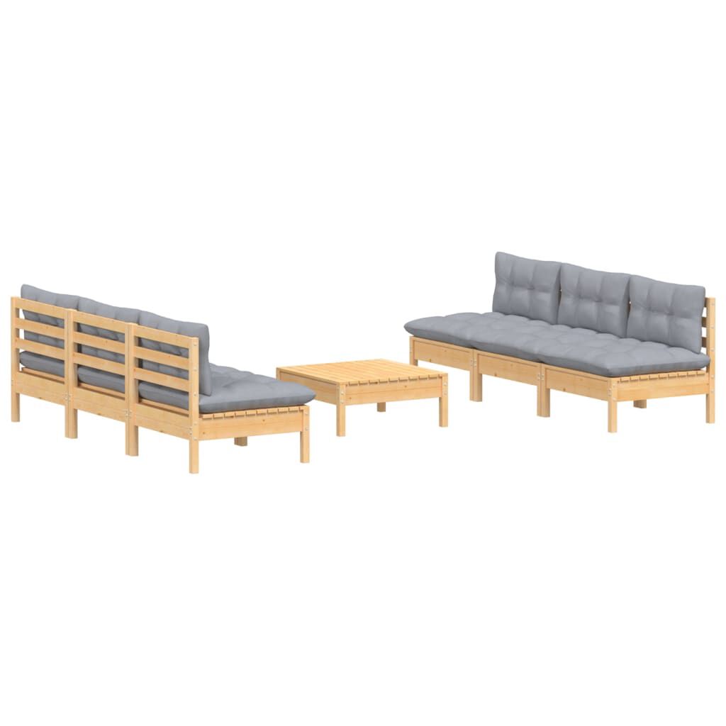vidaXL 7 Piece Garden Lounge Set with Grey Cushions Pinewood