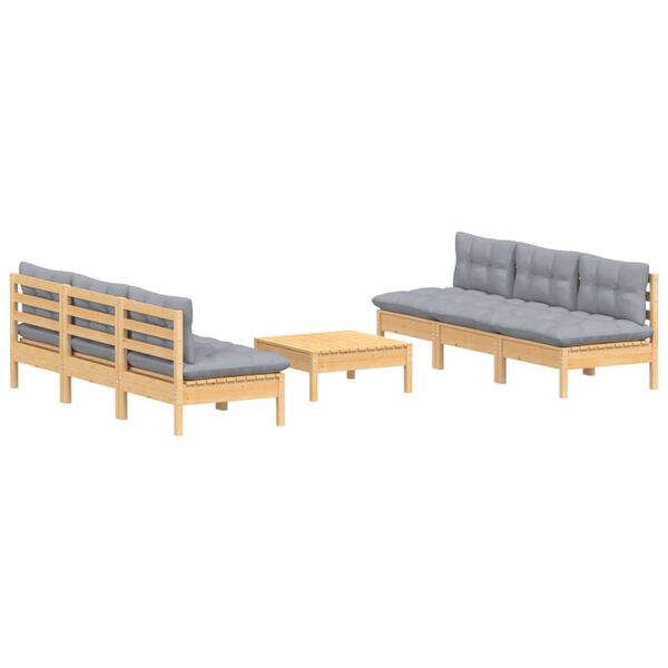 vidaXL 7 Piece Garden Lounge Set with Grey Cushions Pinewood