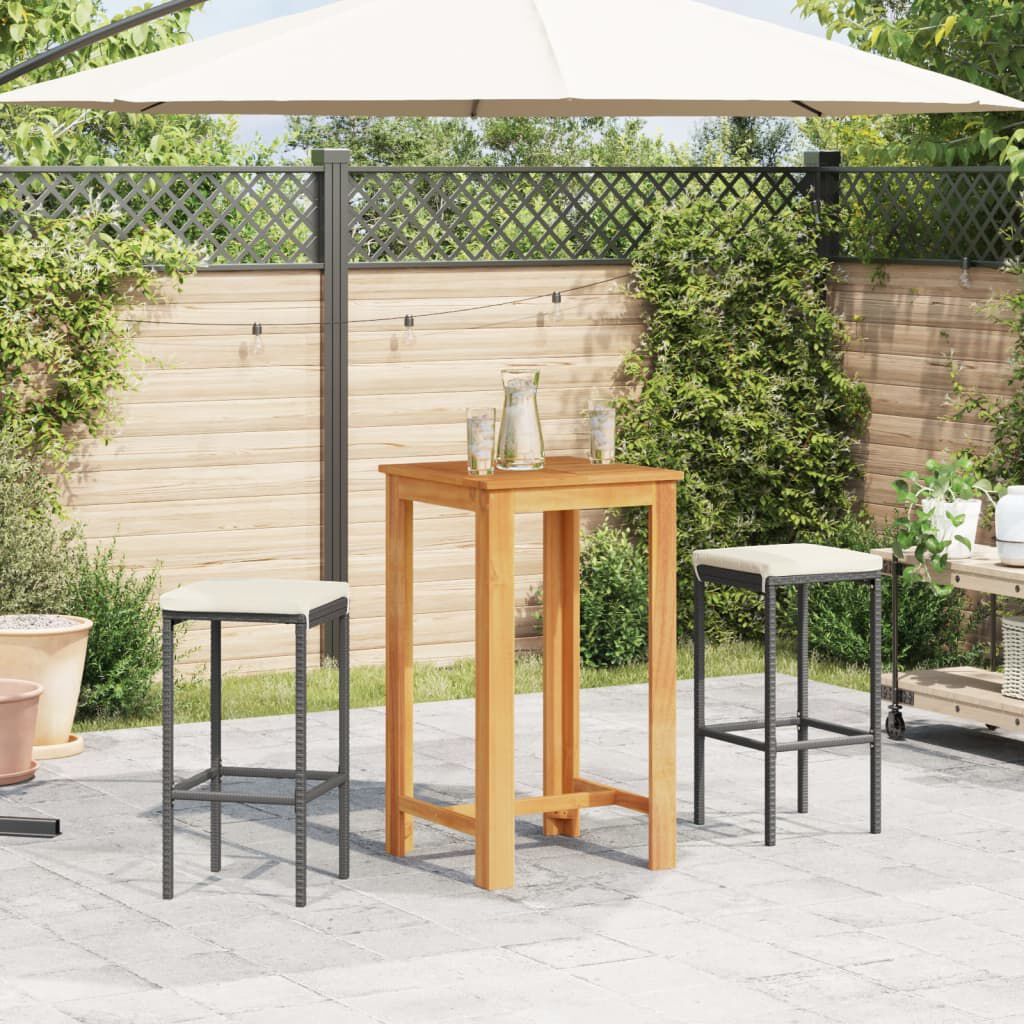 vidaXL 3 Piece Garden Bar Set Black Solid Wood Acacia and Poly Rattan