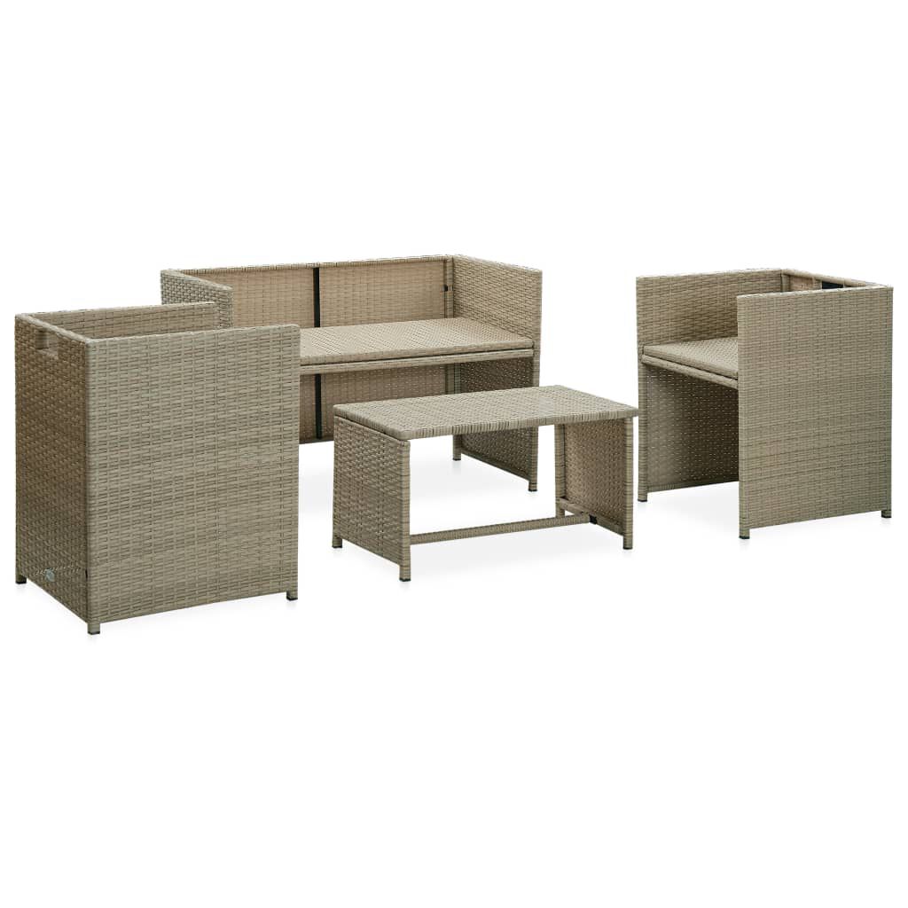 vidaXL 4 Piece Garden Lounge Set with Cushions Beige Poly Rattan