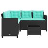 vidaXL Garden Sofa with Table and Cushions L-Shaped Black Poly Rattan