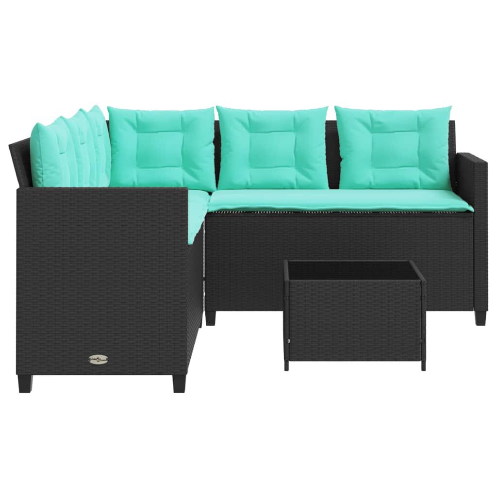 vidaXL Garden Sofa with Table and Cushions L-Shaped Black Poly Rattan