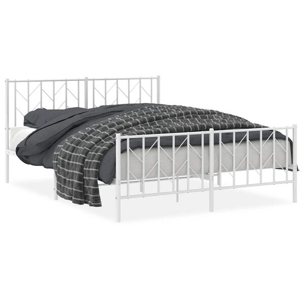 vidaXL Metal Bed Frame without Mattress with Footboard White 150x200cm